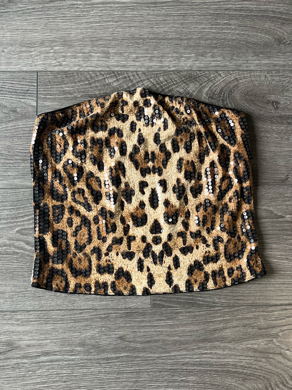 MUSERA Sequin Leopard Print Tube Top